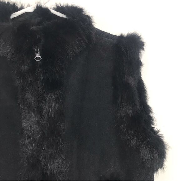 Sisters Black Suede Leather Fur Trim Knit Zip Up Vest - Picture 5 of 13